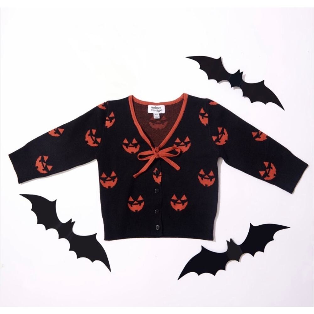 Unique Vintage Black Jack O Lantern Pumpkin Kids Crop Cardigan One Size NWOT